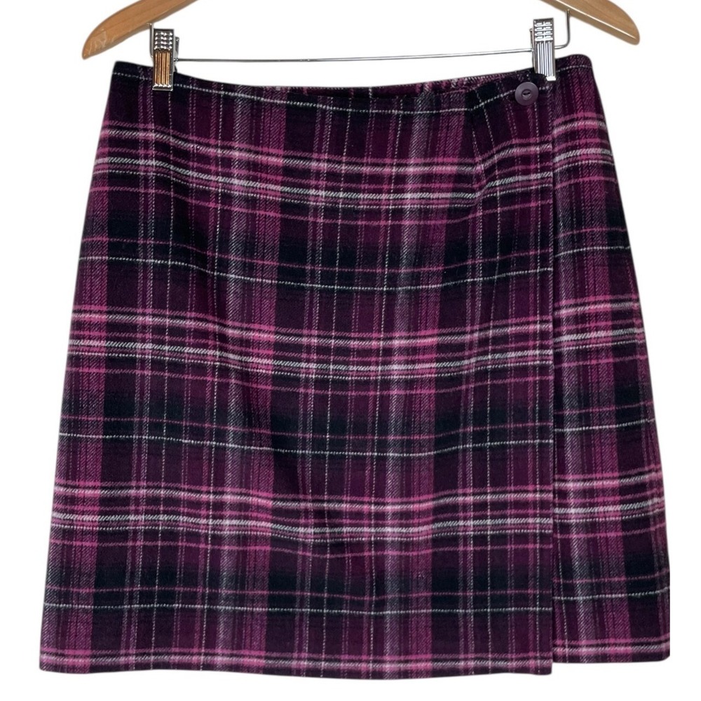 Vtg 90s Y2K  Wrap Skirt Women 12P Pink Maroon Plaid Preppy Academia Schoolgirl